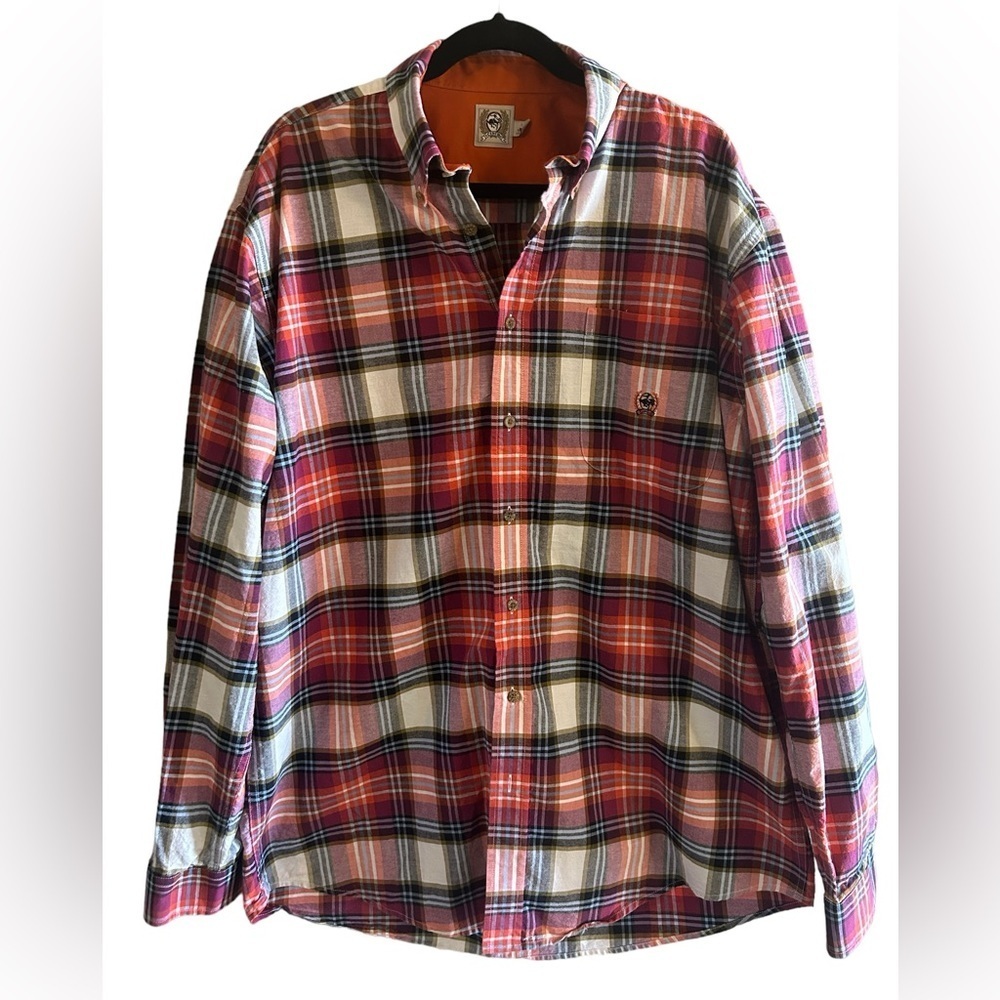 Cinch orange, red and black plaid long sleeve men’s shirt size L